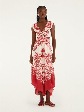FARM Rio Sand Guanacaste Cut-Out Waist Sleeveless Midi Dress Medium NWT $348